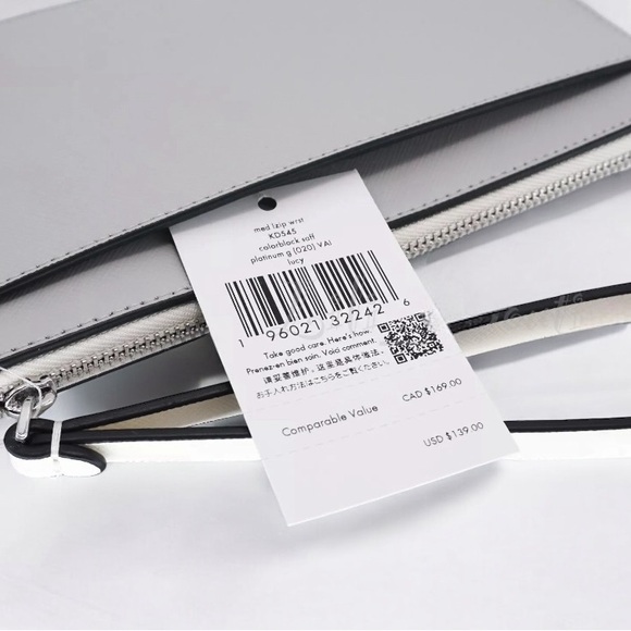 Kate Spade NWT Lucy Colorblock Medium L-Zip Wristlet (Platinum Grey) - Picture 5 of 5